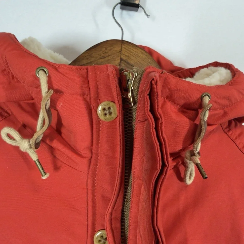 Scotch & Soda Hooded Puffer Jacket Mens S Red Green Sherpa Lined Parka‎